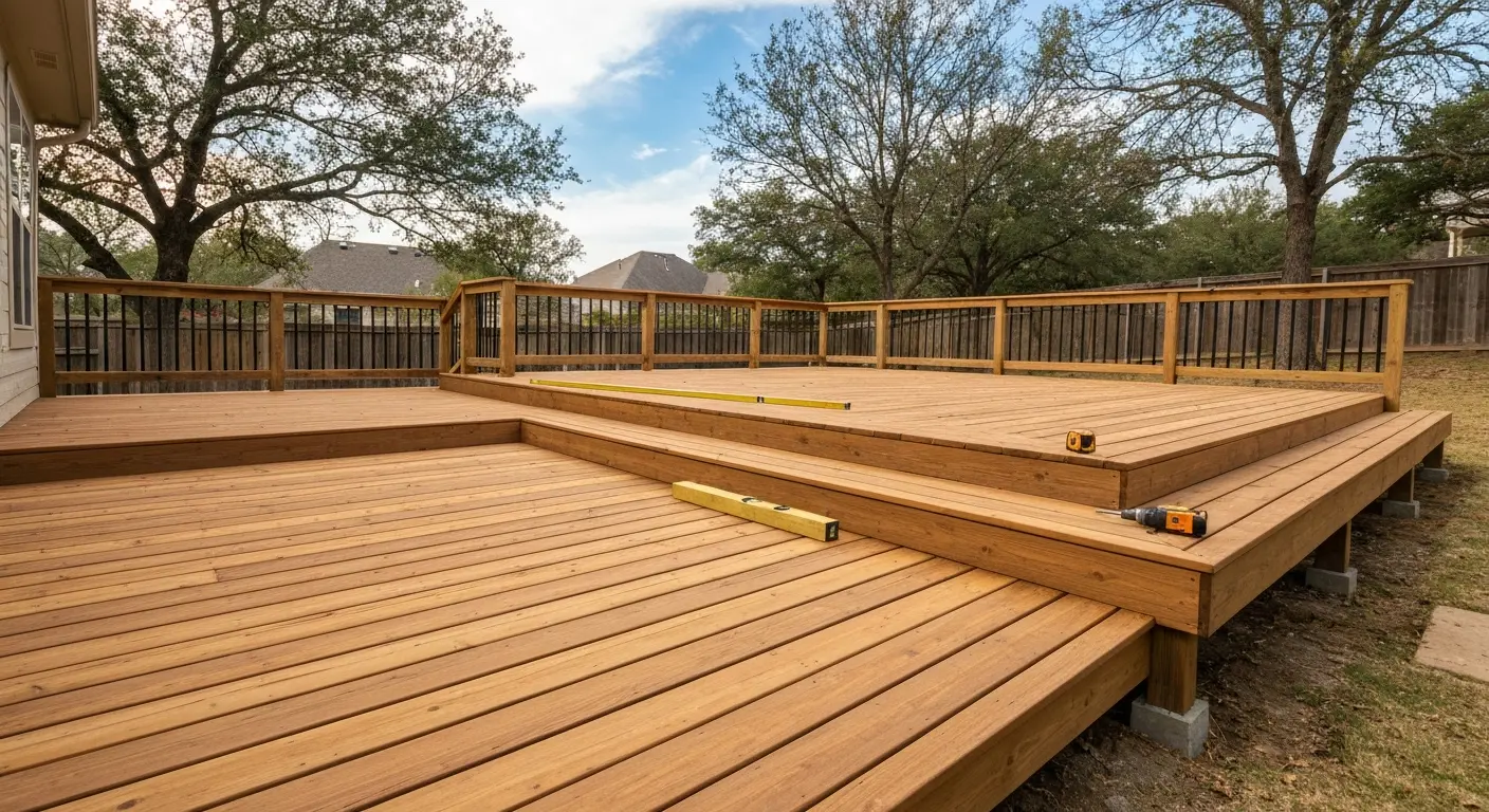 Pressure-treated wood deck