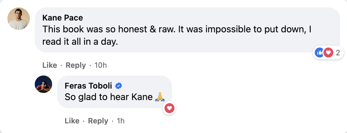 Facebook comment on Feras Toboli's book