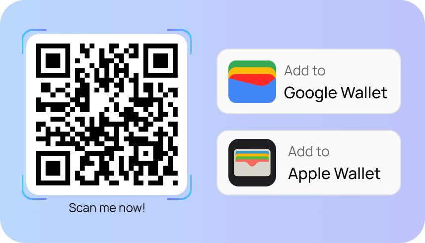 Digital loyalty card QR code with Google Wallet and Apple Wallet integration buttons for simple onboarding