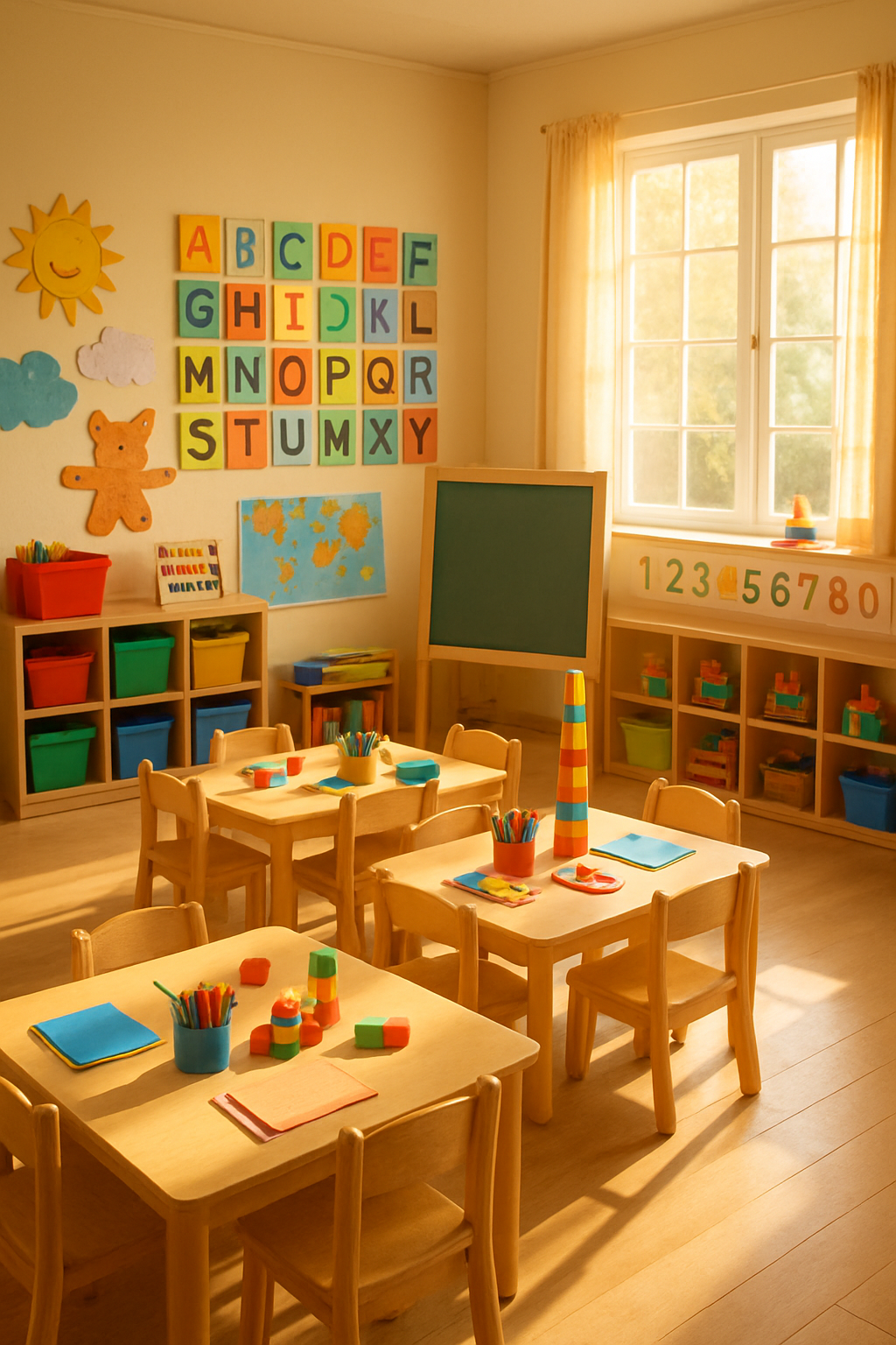 A bright, colourful preschool classroom