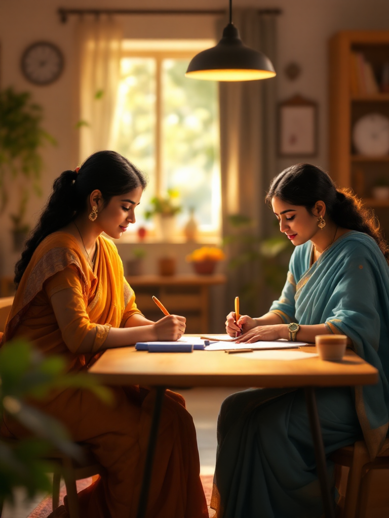 Two teachers planning together at a desk