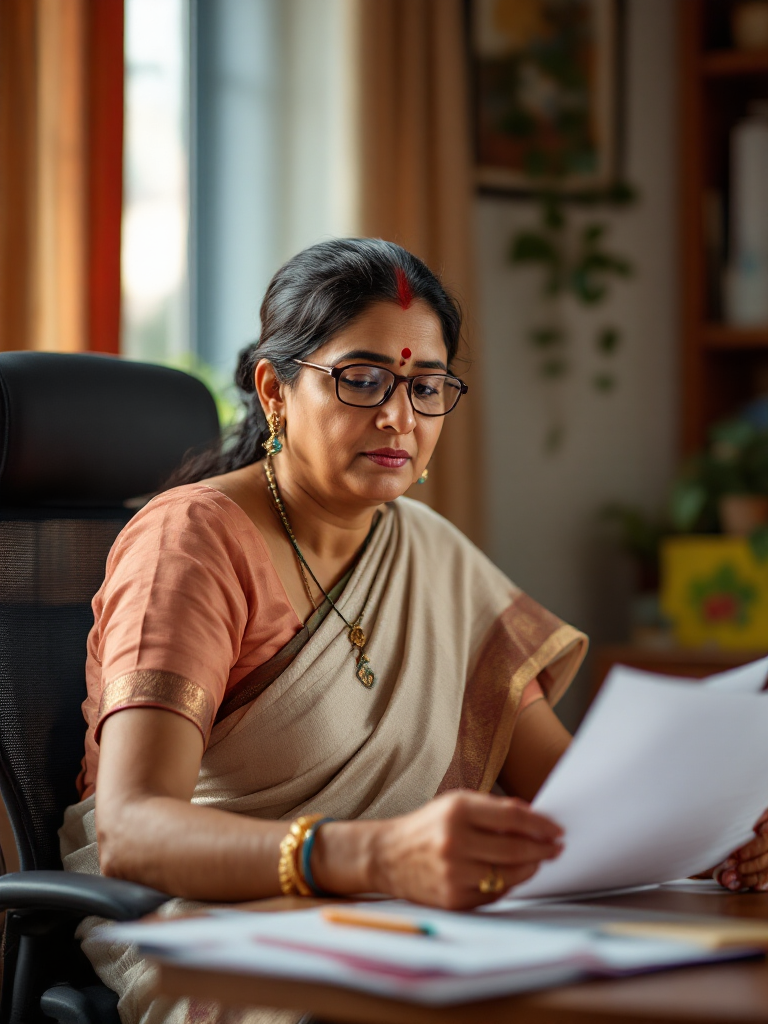 A preschool leader working at her desk