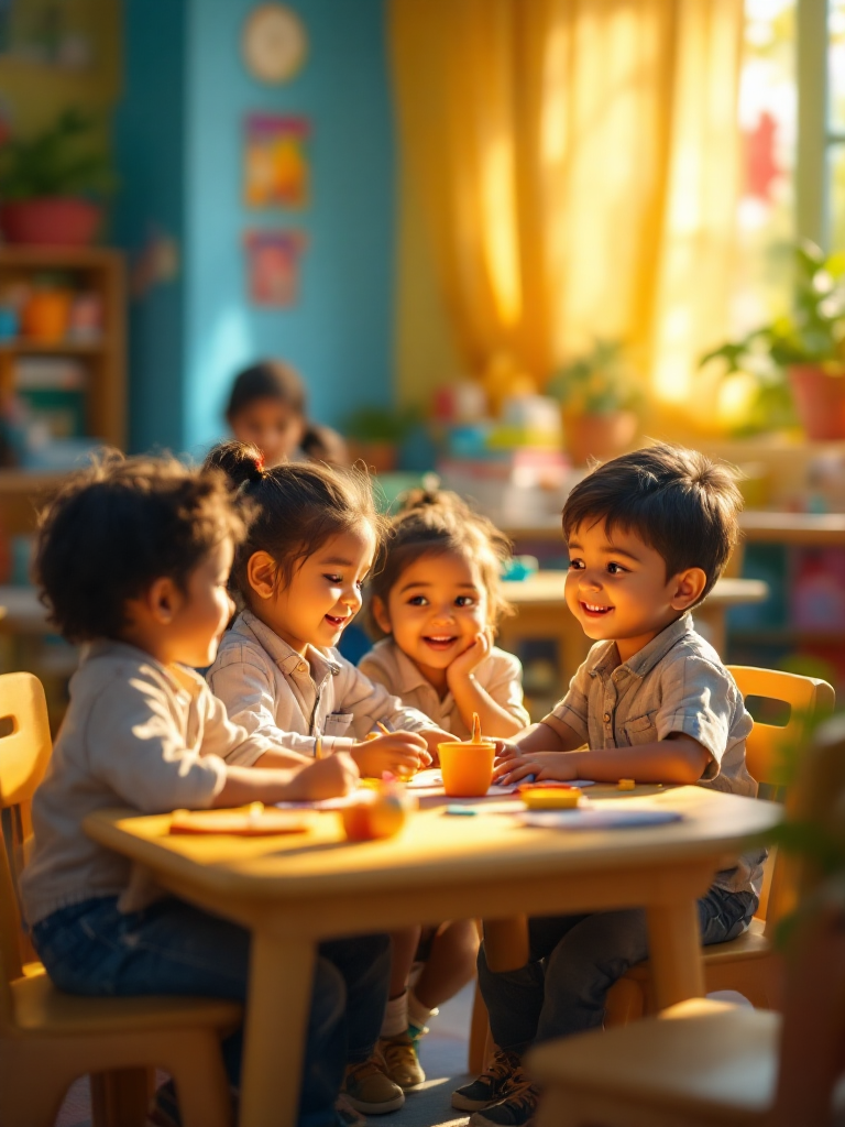 Preschool children playing together at a table