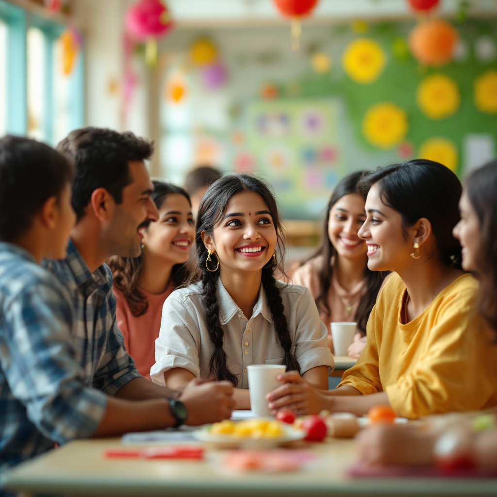 Parents and teachers talking together