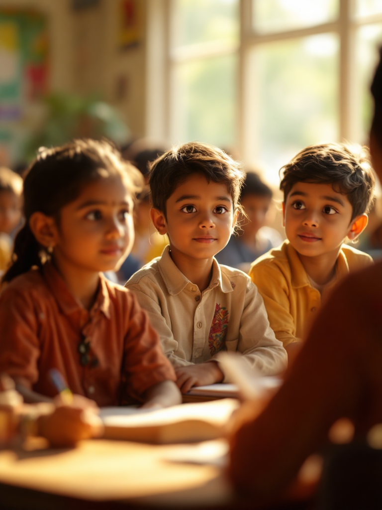 Bright-eyed preschool children in class