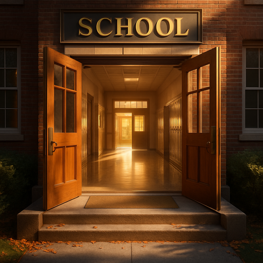 A warm, welcoming school entrance