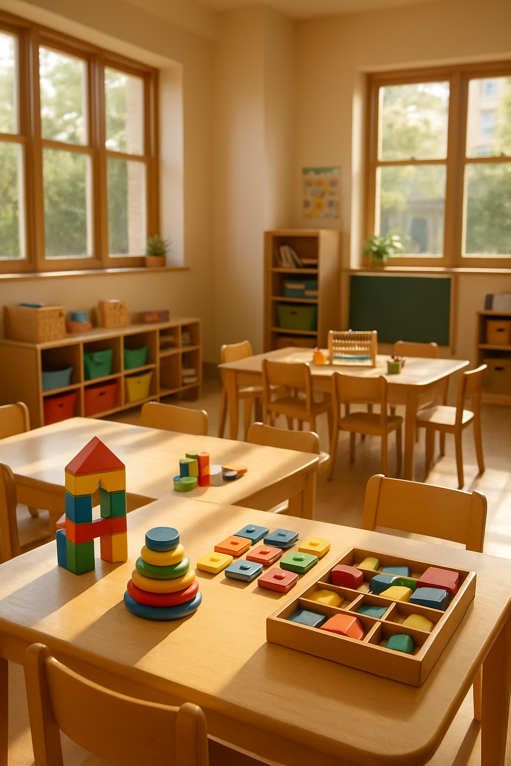 A sunny preschool classroom with colourful learning toys
