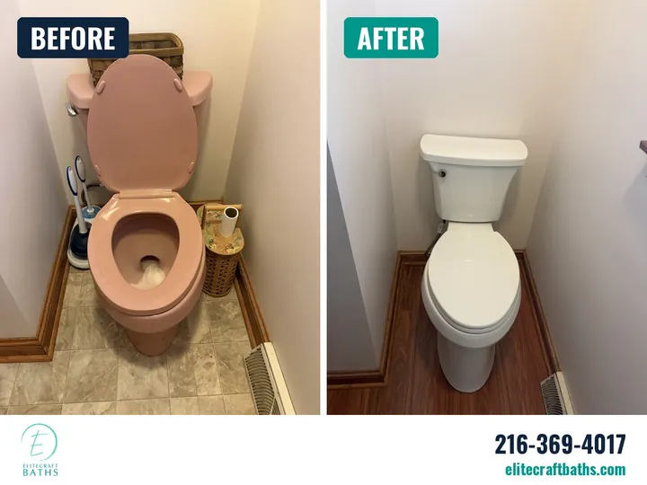 Toilet room before and after