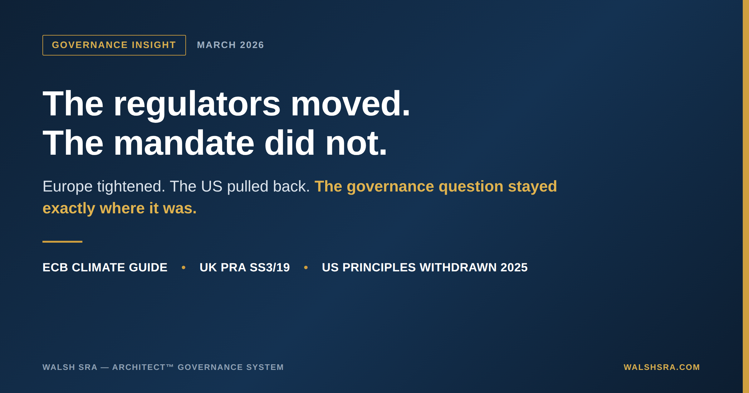 Sustainability Risk: The Governance Mandate Has Not Moved, Even If the Regulators Have