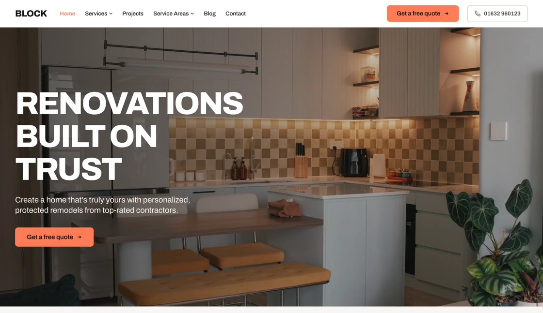 A contractor's website built to book jobs