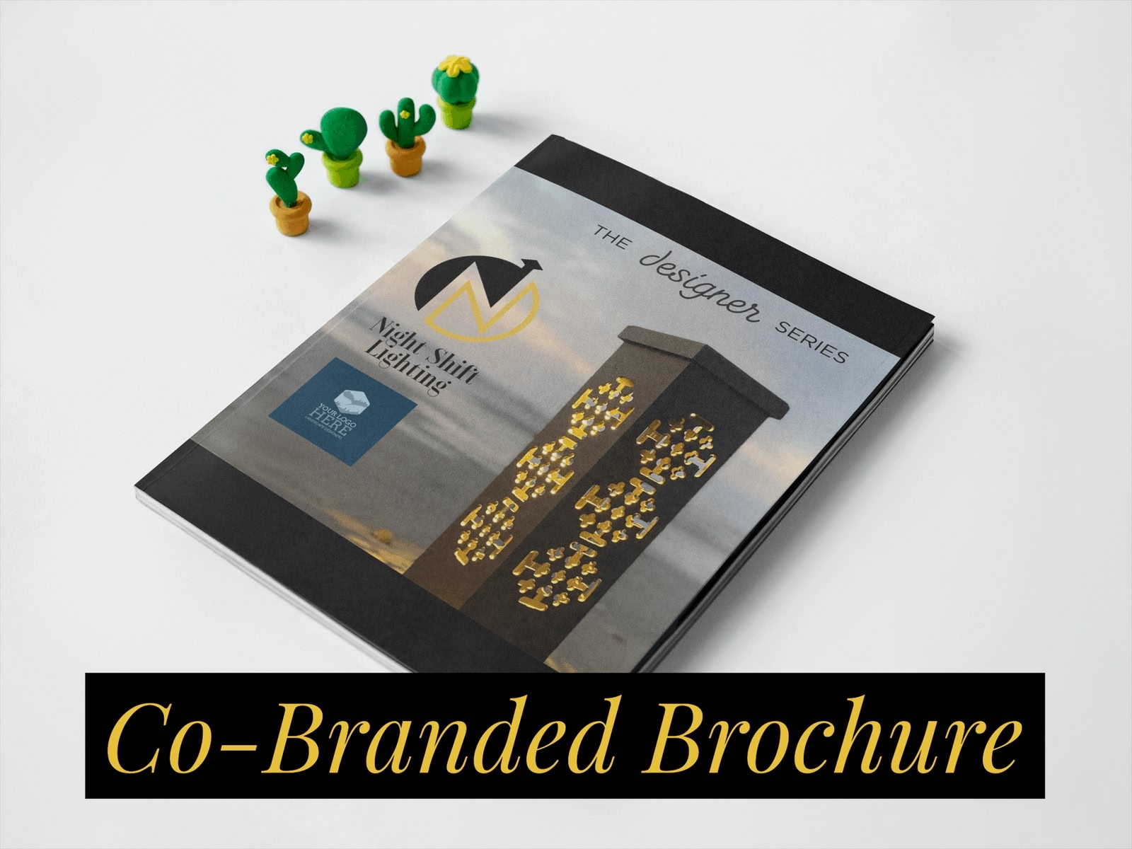 Designer Series brochure cover mockup on a table