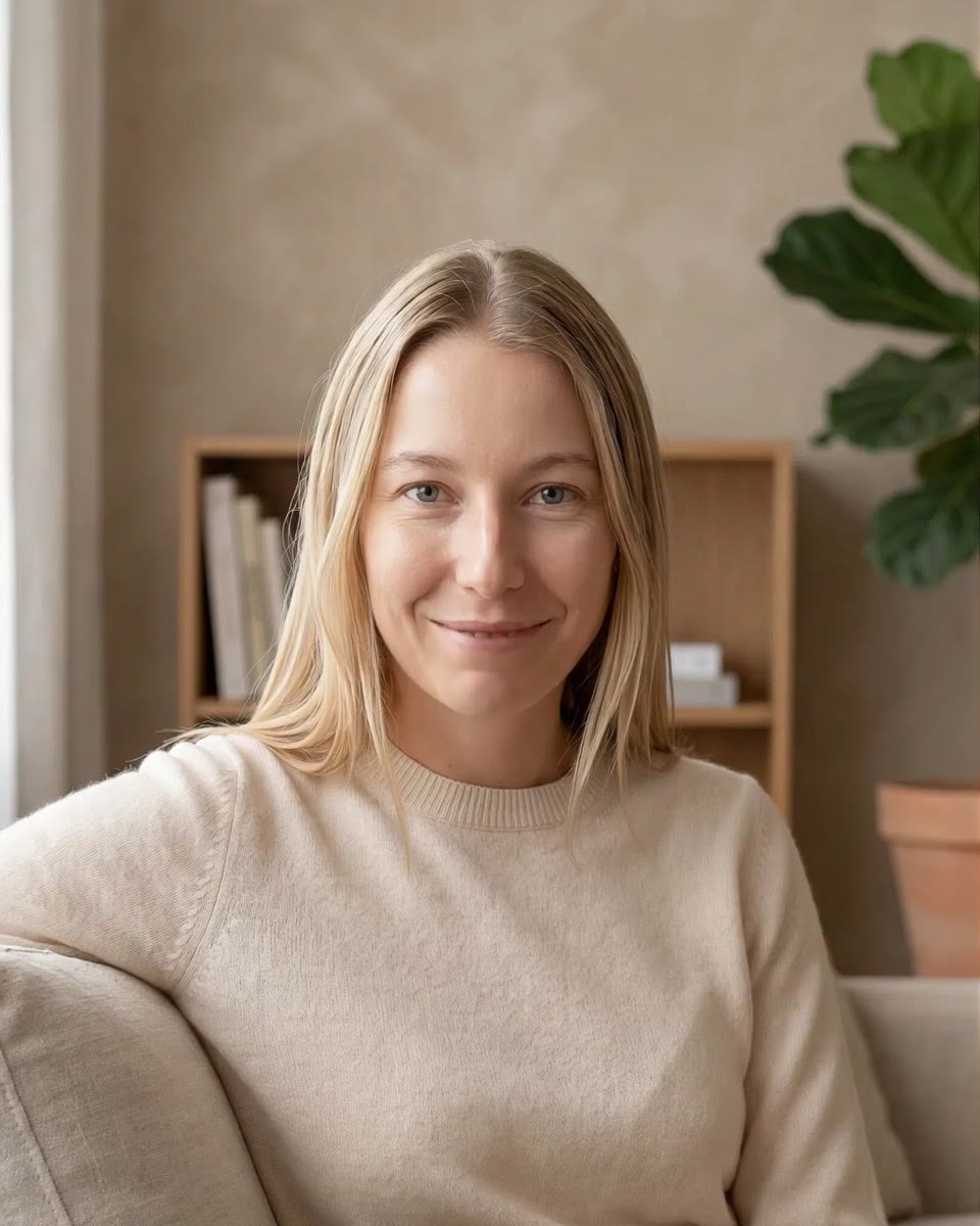 Your harbour & key host guide, seated on a sofa in a bright condo living room
