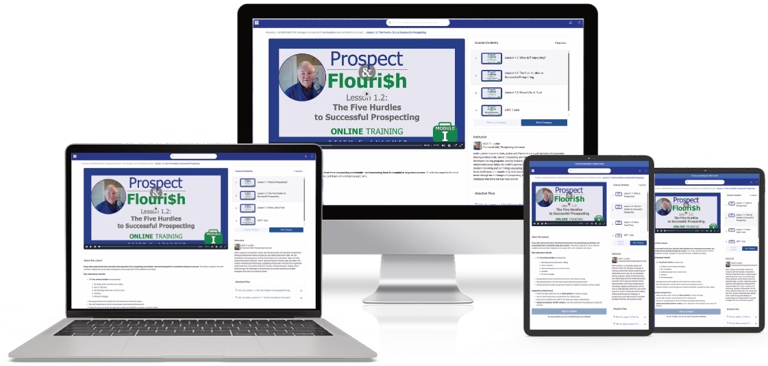 Prospect & Flourish online program shown across desktop, tablet, and mobile devices