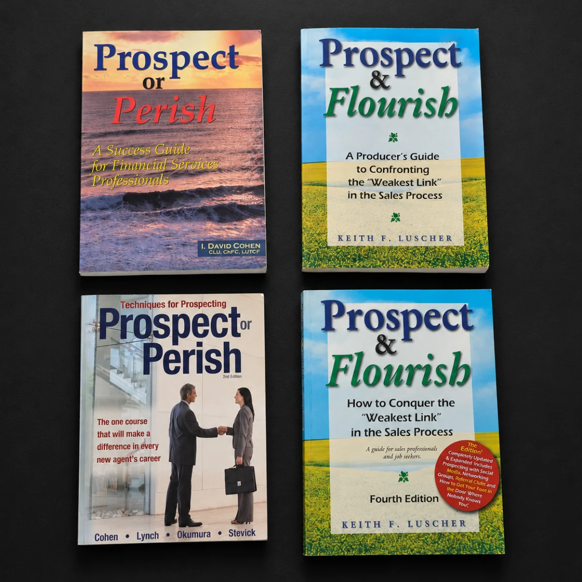 Four editions across the lineage: the original Prospect or Perish, the expanded American College edition, and two editions of Prospect & Flourish