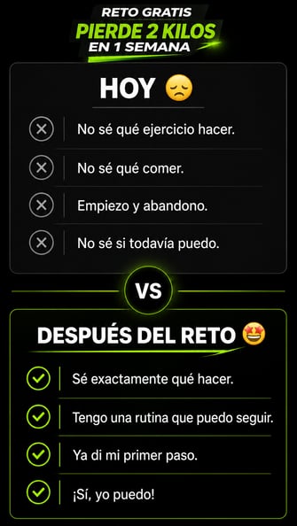 Comparación entre hoy y después del reto