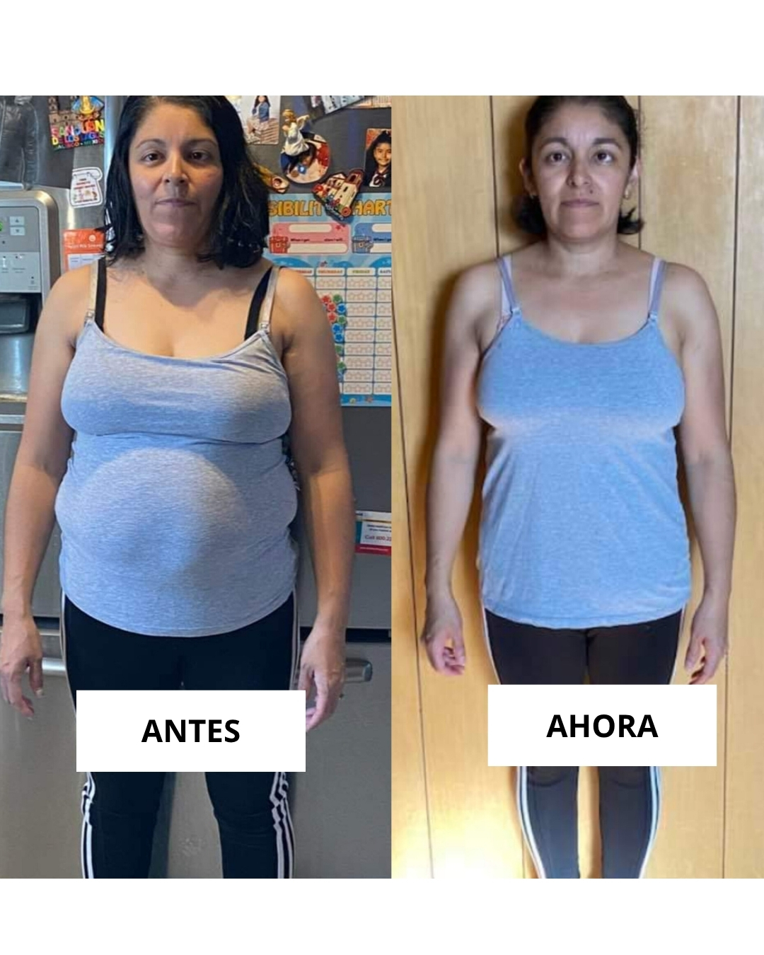 Comparación del antes y ahora de una participante del método