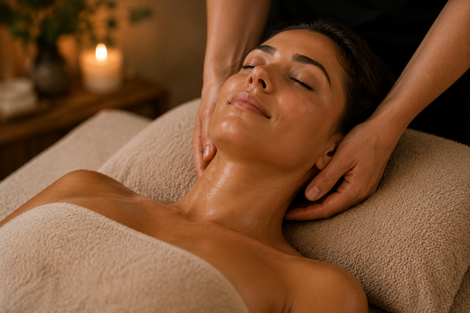 Therapeutic massage through the neck and shoulders
