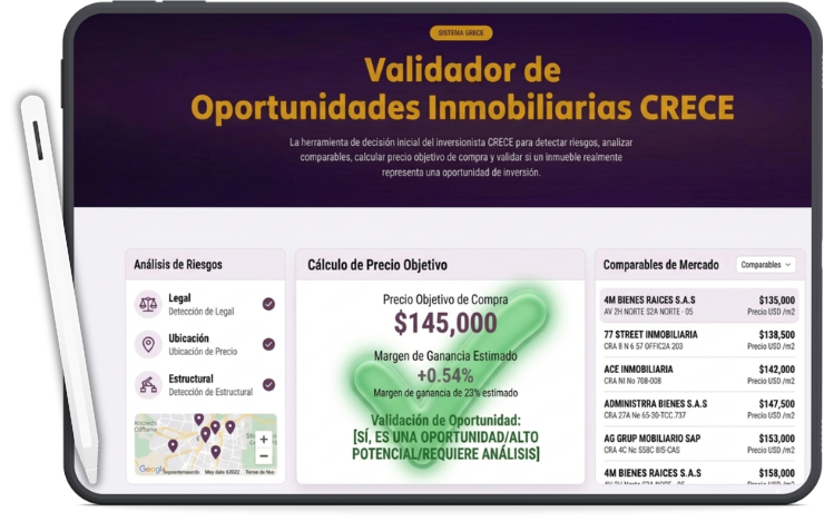 Mockup Validador de Oportunidades Inmobiliarias CRECE