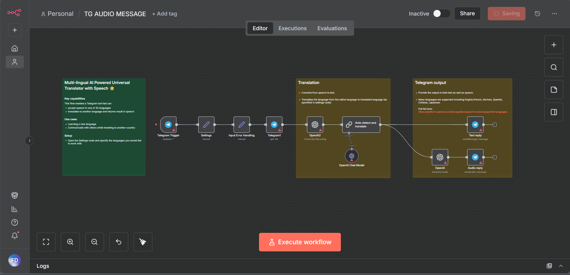 AI agent workflow screenshot