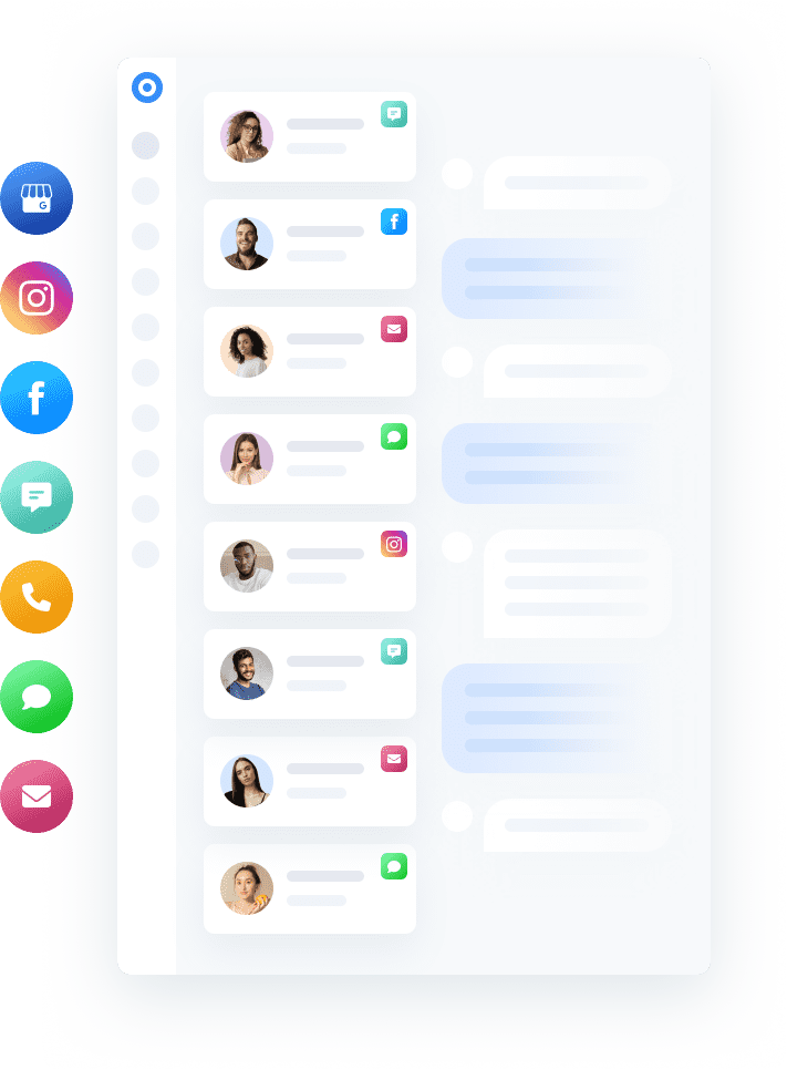 Smart Paws unified inbox showing conversations from Facebook, Instagram, SMS, and email in one interface