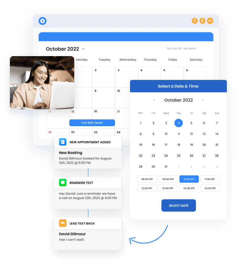 Smart Paws online appointment booking calendar interface showing October 2022 schedule with date and time selection for veterinary appointments