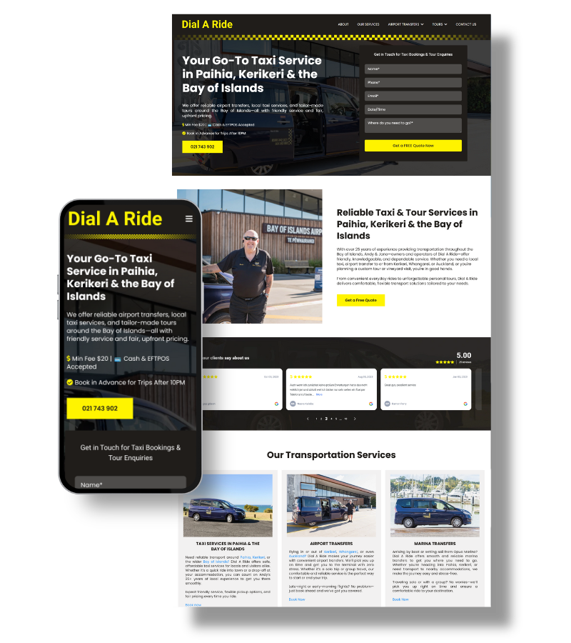 Landing page example for a small business website with clear call-to-action
