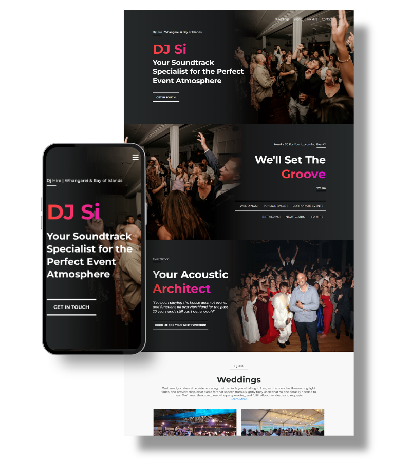 Example of a DJ hire business website built by MyWebsiteHelp