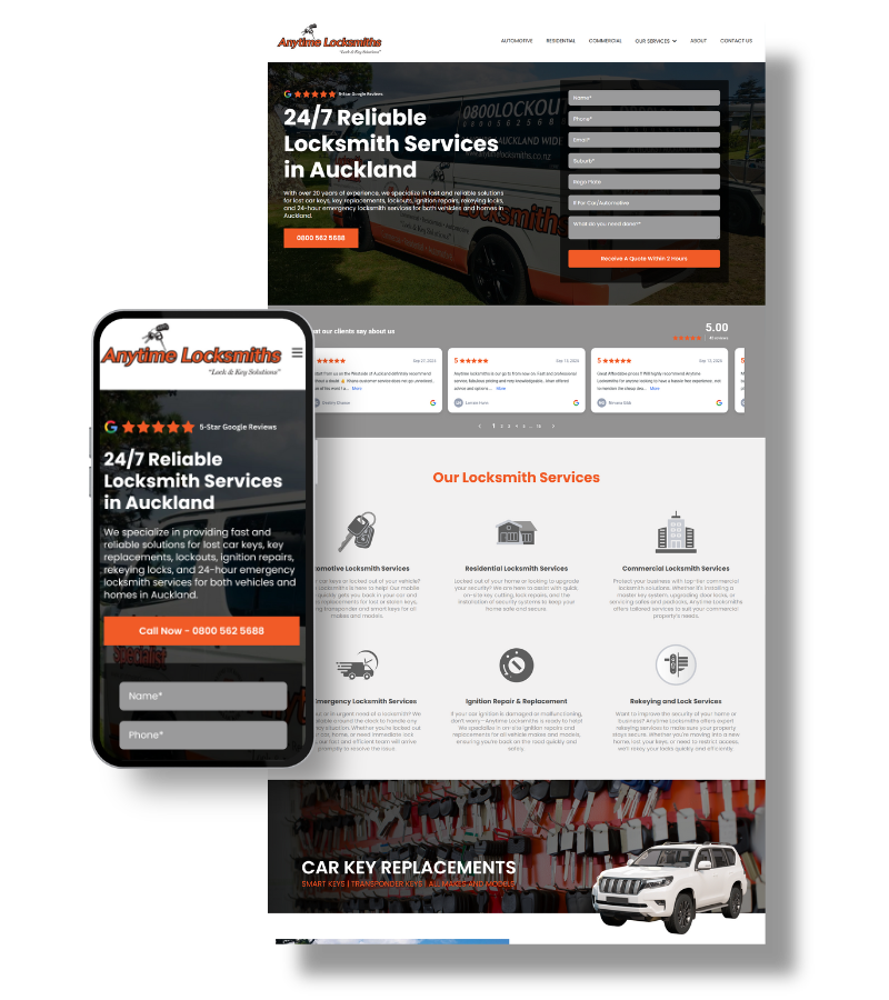Custom website homepage for a New Zealand service industry business