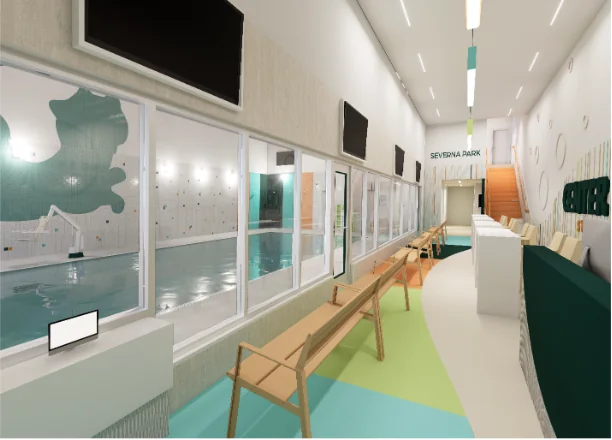 Architectural rendering of the Severna Park Center Lane Swim School interior