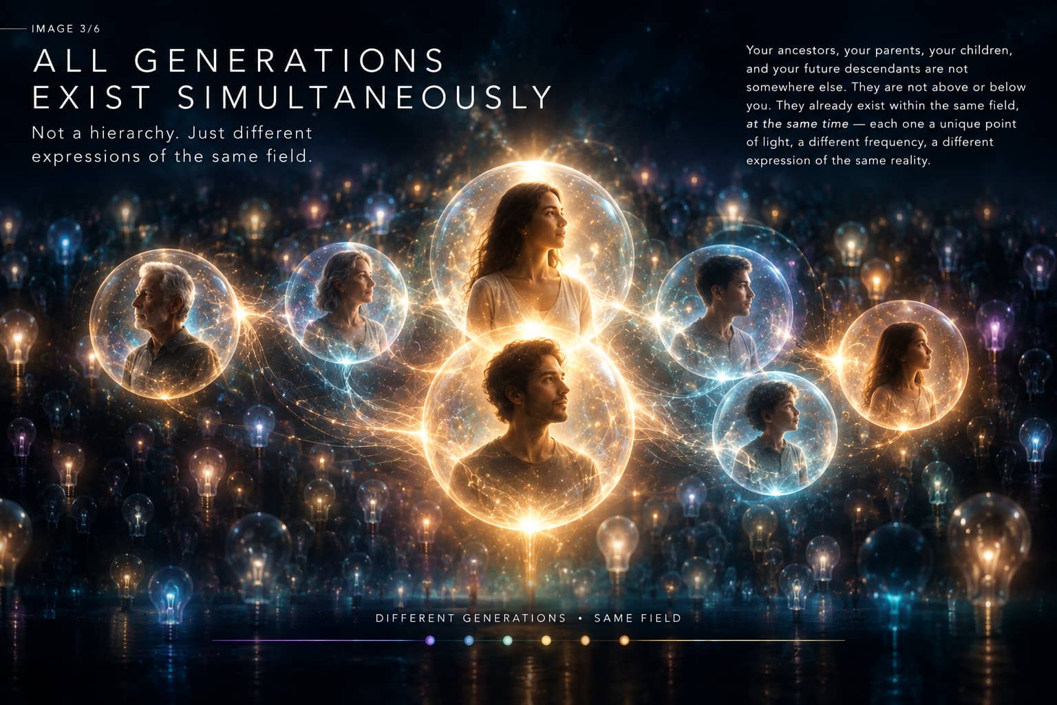 All generations exist simultaneously - family members in energy spheres within the same field All generations exist simultaneously - family members in energy spheres within the same field