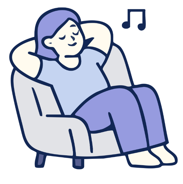 A woman relaxing in a chair with her hands behind her head.