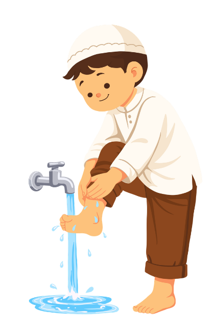 A young boy washing his feet. A young boy washing his feet.