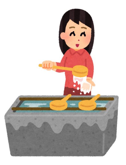A woman using a water scoop at a Japanese purification well. A woman using a water scoop at a Japanese purification well.