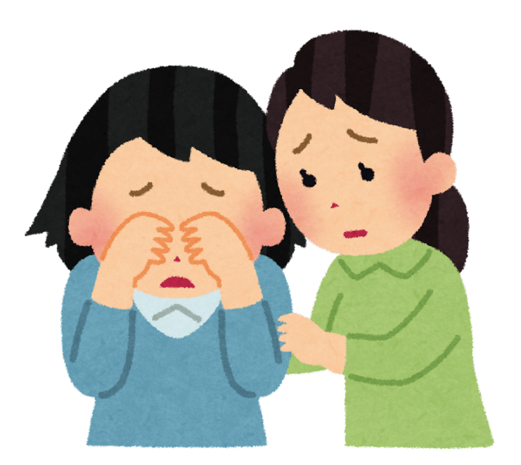 A crying person. A woman has her arm around the other and looks empathetically.