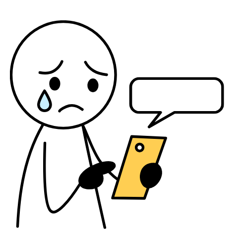 Cartoon person crying at phone
