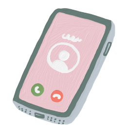 A cartoon phone with a ringing phone call.
