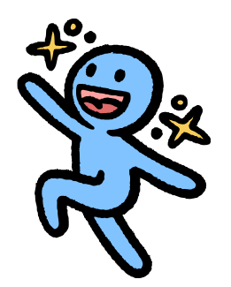 A cartoon person happy and skipping with sparkles trailing behind them.