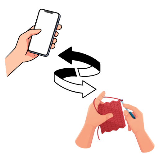 A phone in hand replaced with crochet in hands.