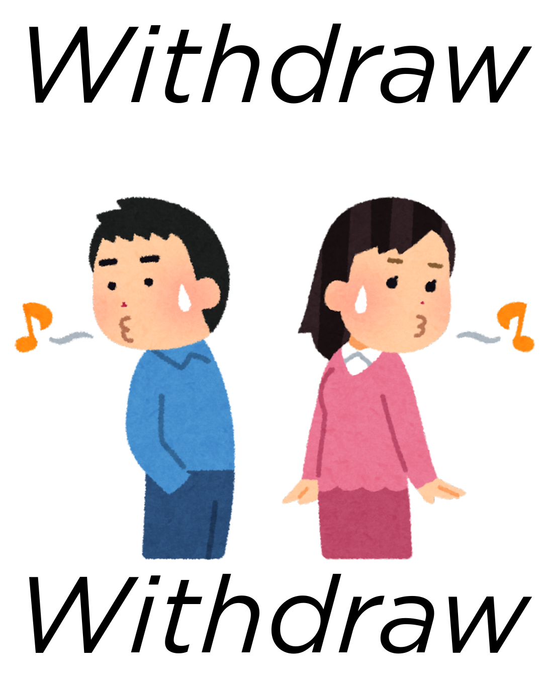 A man and a woman both looking away from each other and whistling awkwardly. Common relationship pattern withdraw withdraw