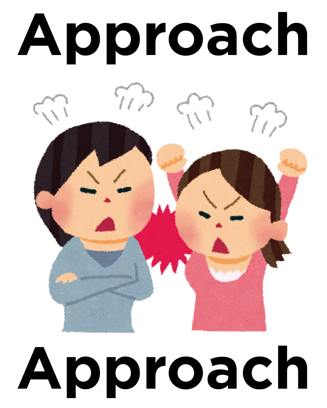 Two women yelling at each other. Common relationship pattern approach approach