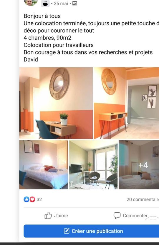 Publication de David montrant sa colocation rénovée