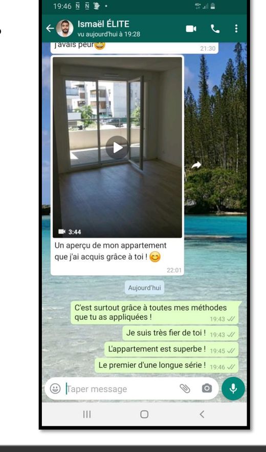 Message d'Ismaël montrant son appartement acquis