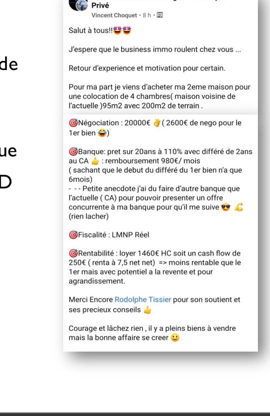 Publication de Vincent détaillant son opération