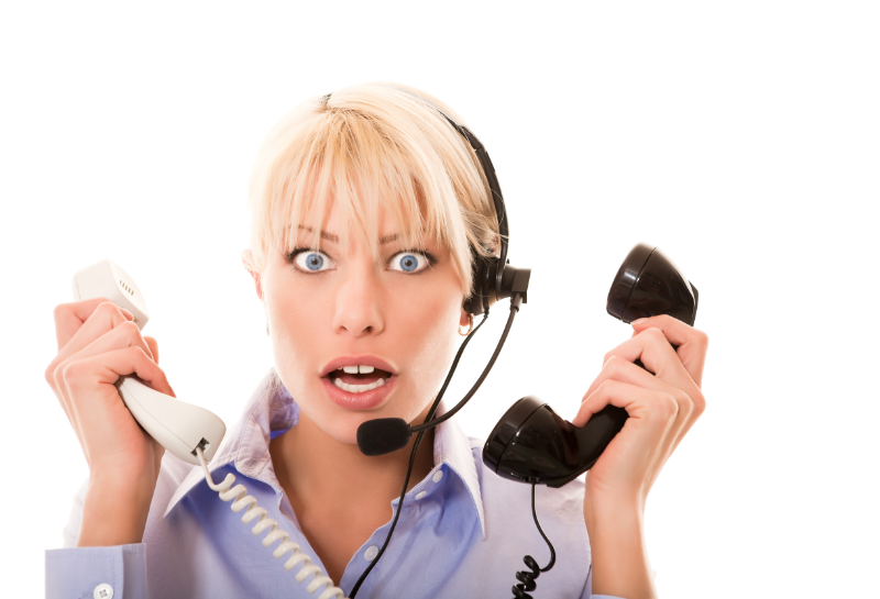 flustered answering phone calls
