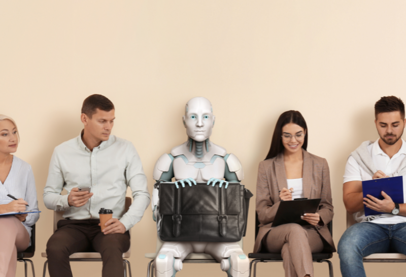ai robot in job interview line