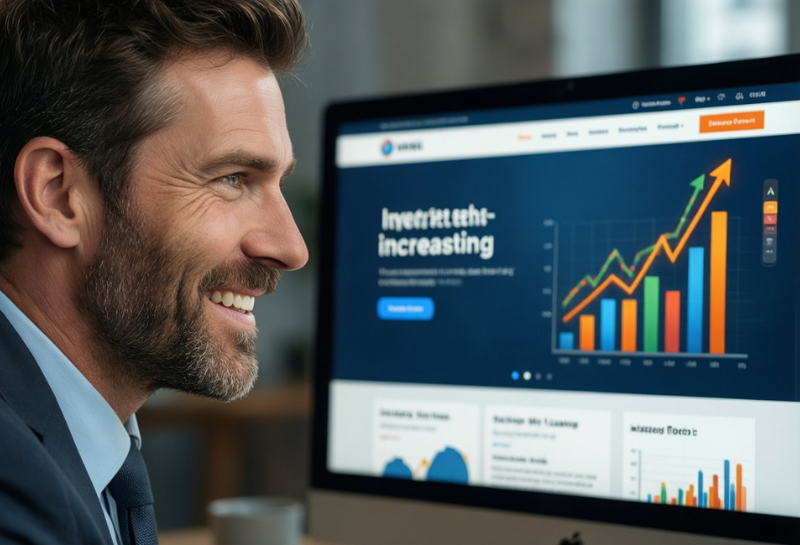 Small business owner monitoring website traffic growth and digital marketing results Small business owner monitoring website traffic growth and digital marketing results