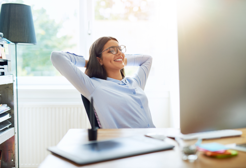 Small business owner feeling relieved after improving lead management and customer response Small business owner feeling relieved after improving lead management and customer response