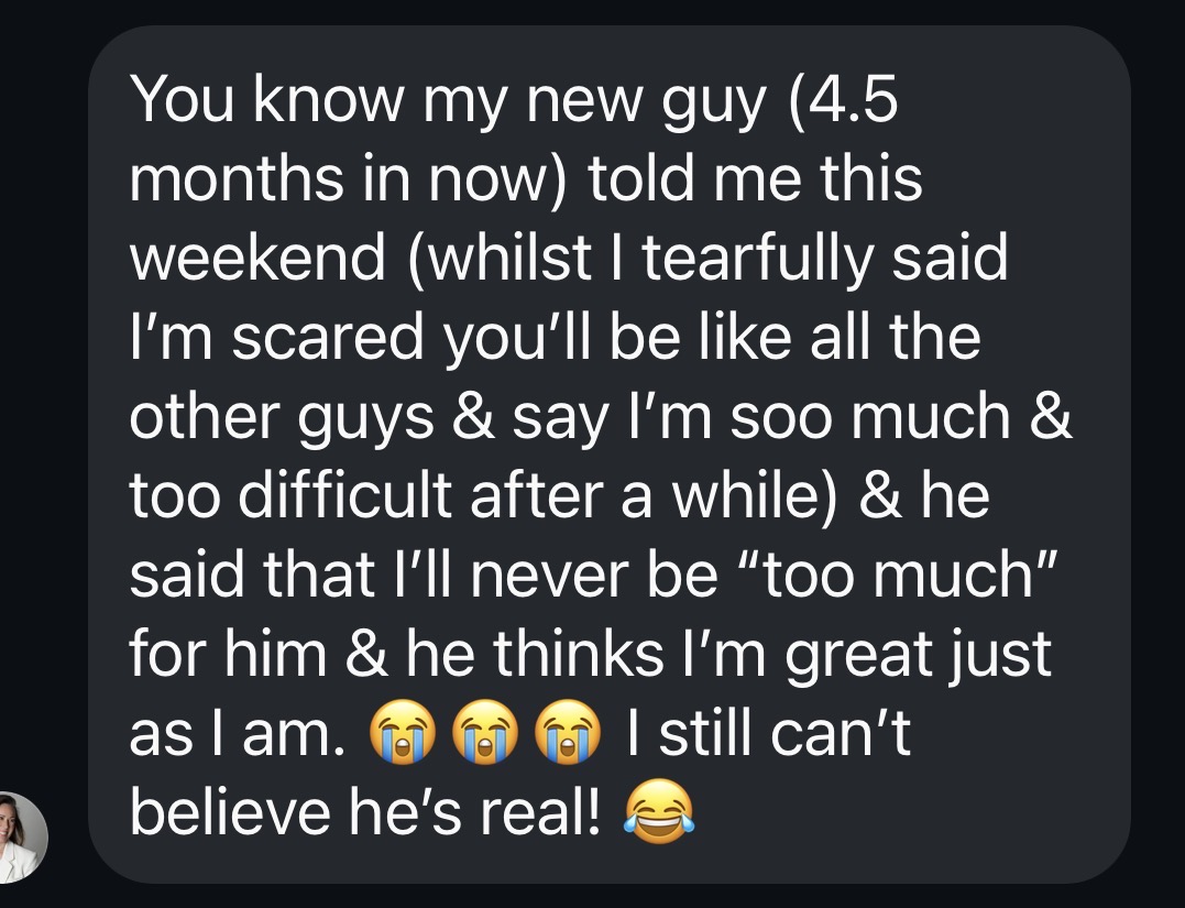 Message from a woman sharing her result