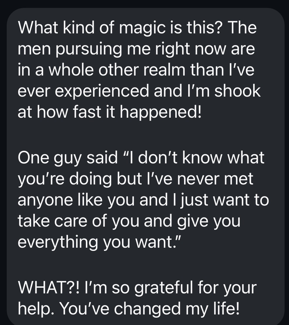 Message from a woman sharing her result
