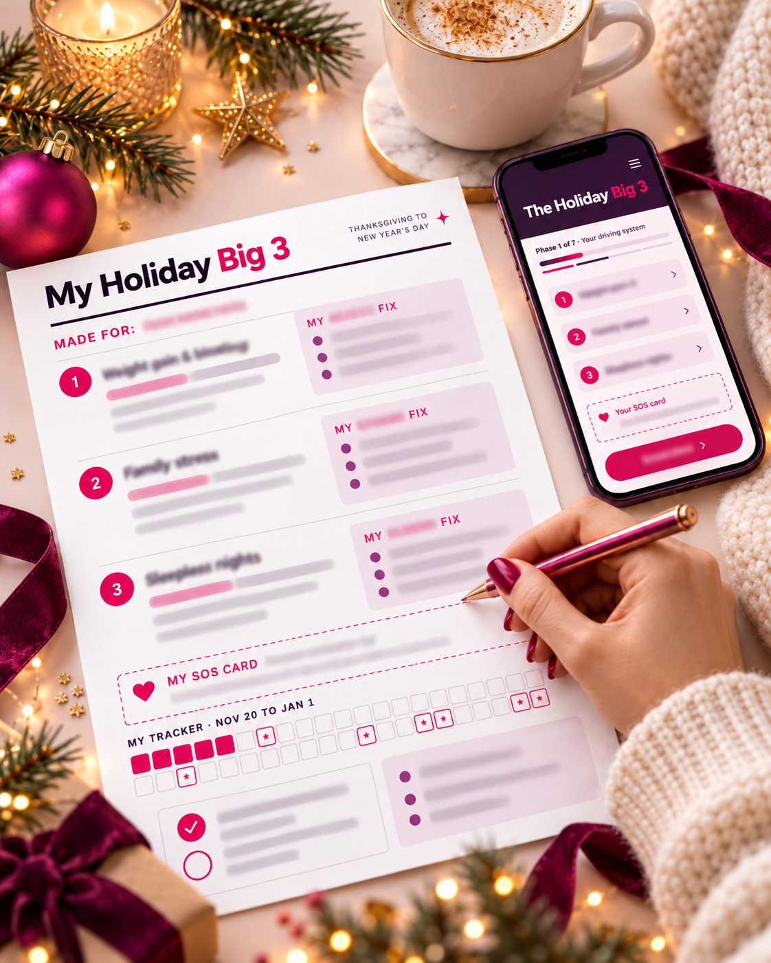 Your one-page Holiday Big 3 cheat sheet, with your name on it